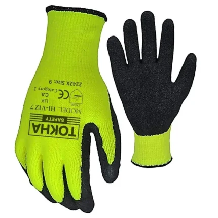 Hi - Viz 7 Black Latex Coated Work Glove With Yellow Thermal Liner